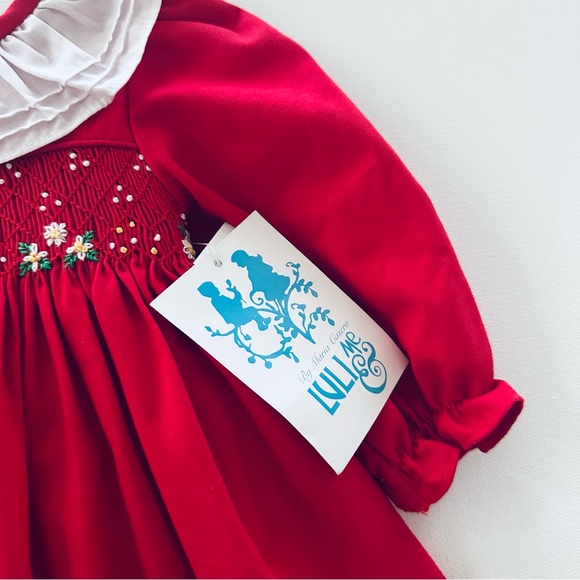 Luli & Me 12 Months Baby Girl Red Hand Smocked Dress Holiday NWT - Picture 6 of 8